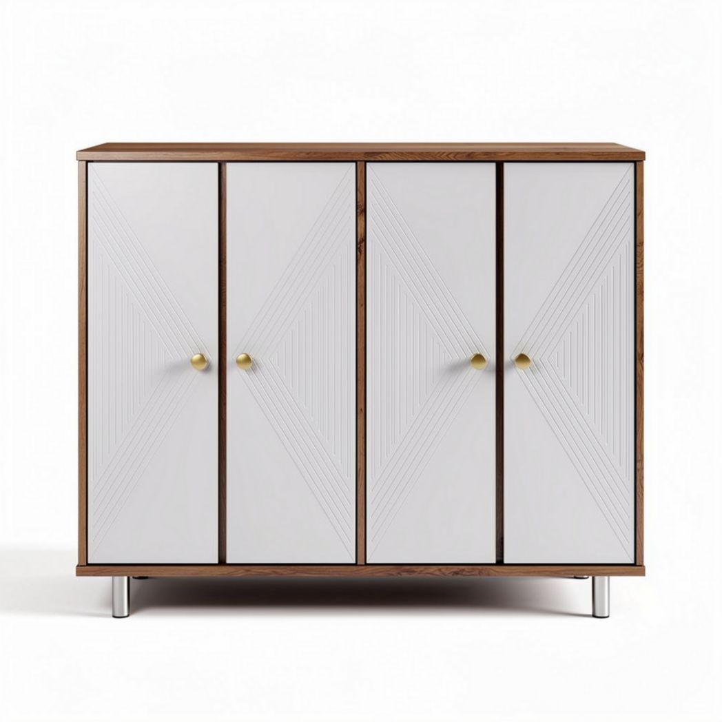 Credenza moderna in legno e metallo bianca 80 x 40 x 75cm con ante decorative