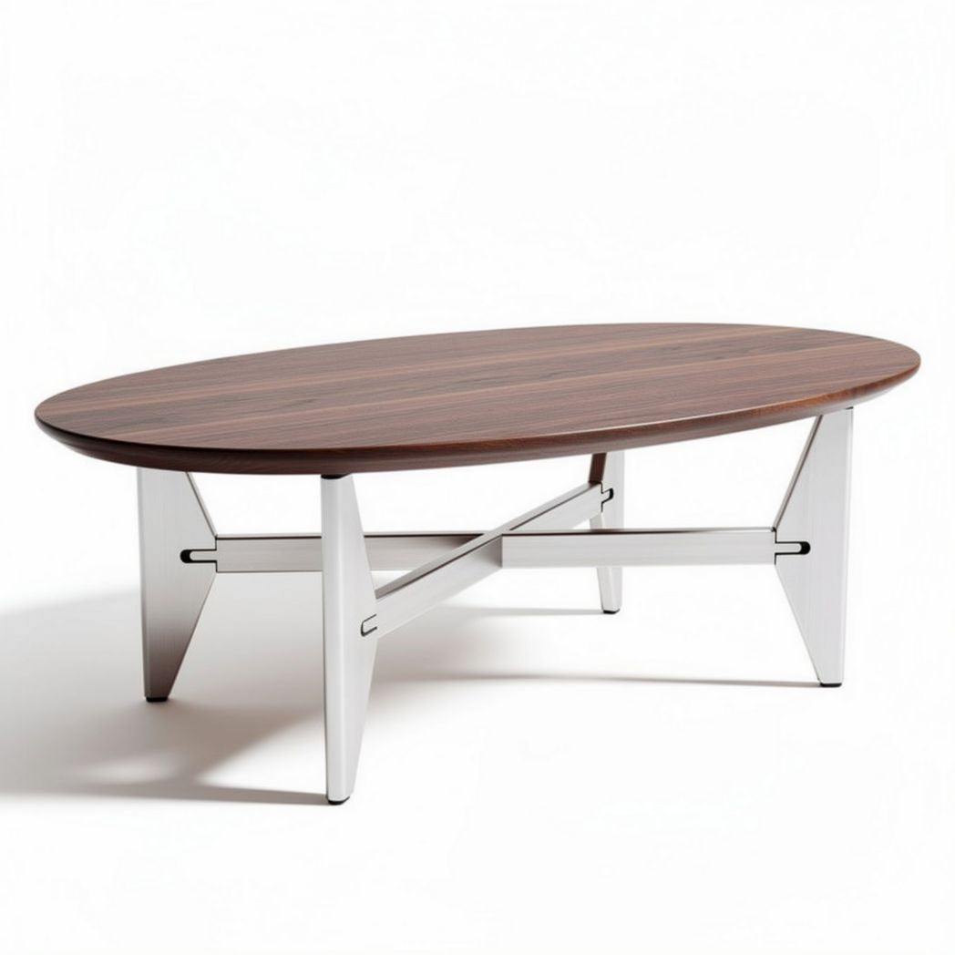 Tavolino da caffè ovalizzato in legno con struttura in metallo 150 x 80 x 40cm