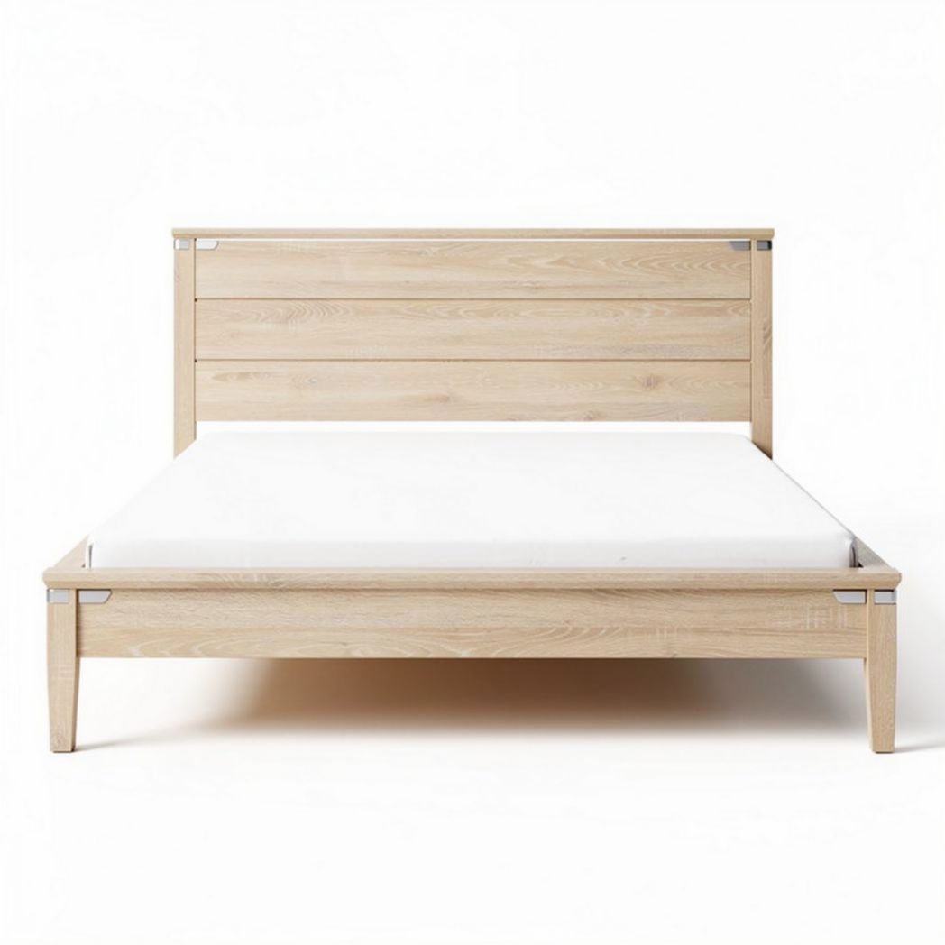 Letto in legno chiaro 200 x 160 x 30 cm con testiera in stile moderno