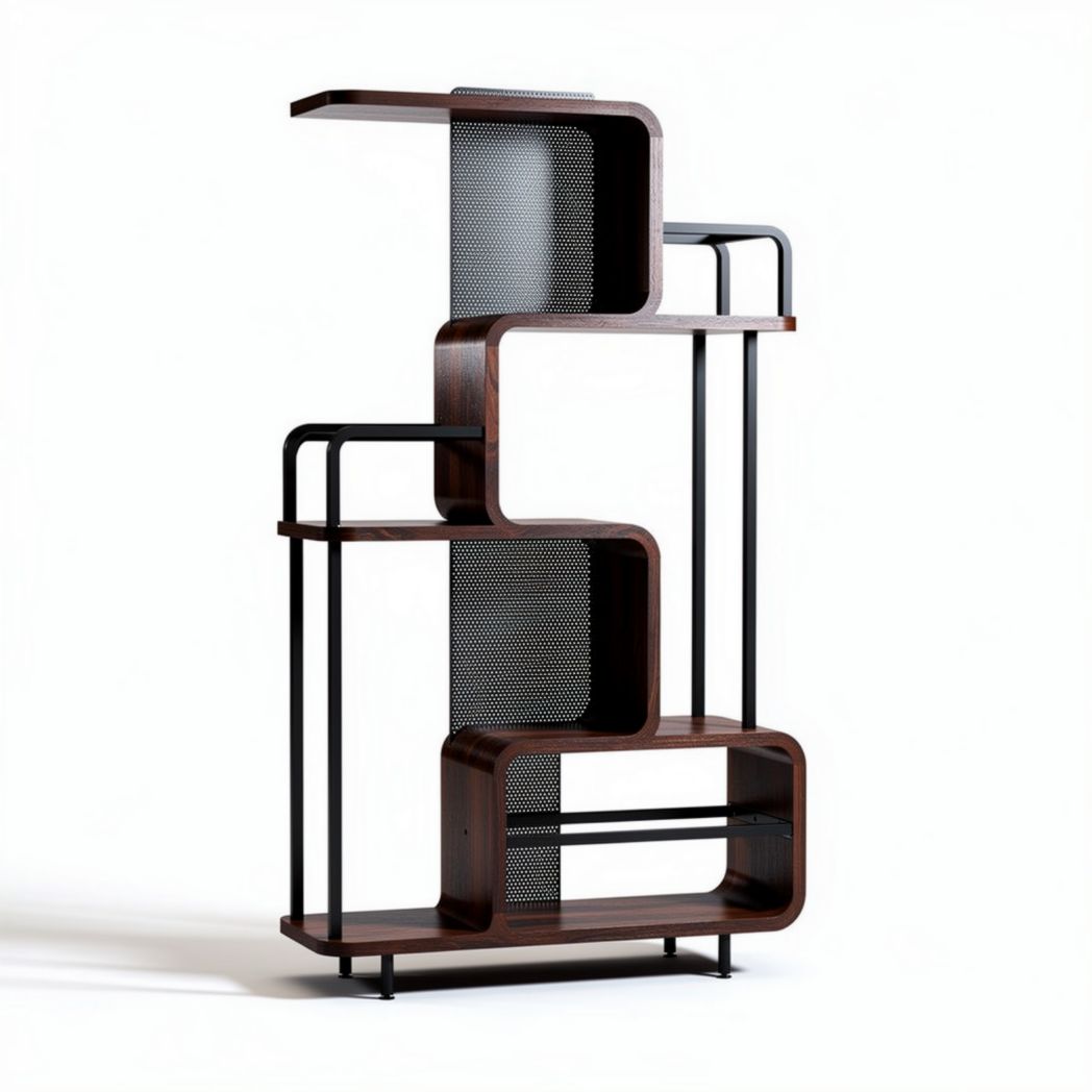 Scaffale in legno e metallo nero design moderno dimensioni 120 x 40 x 180cm