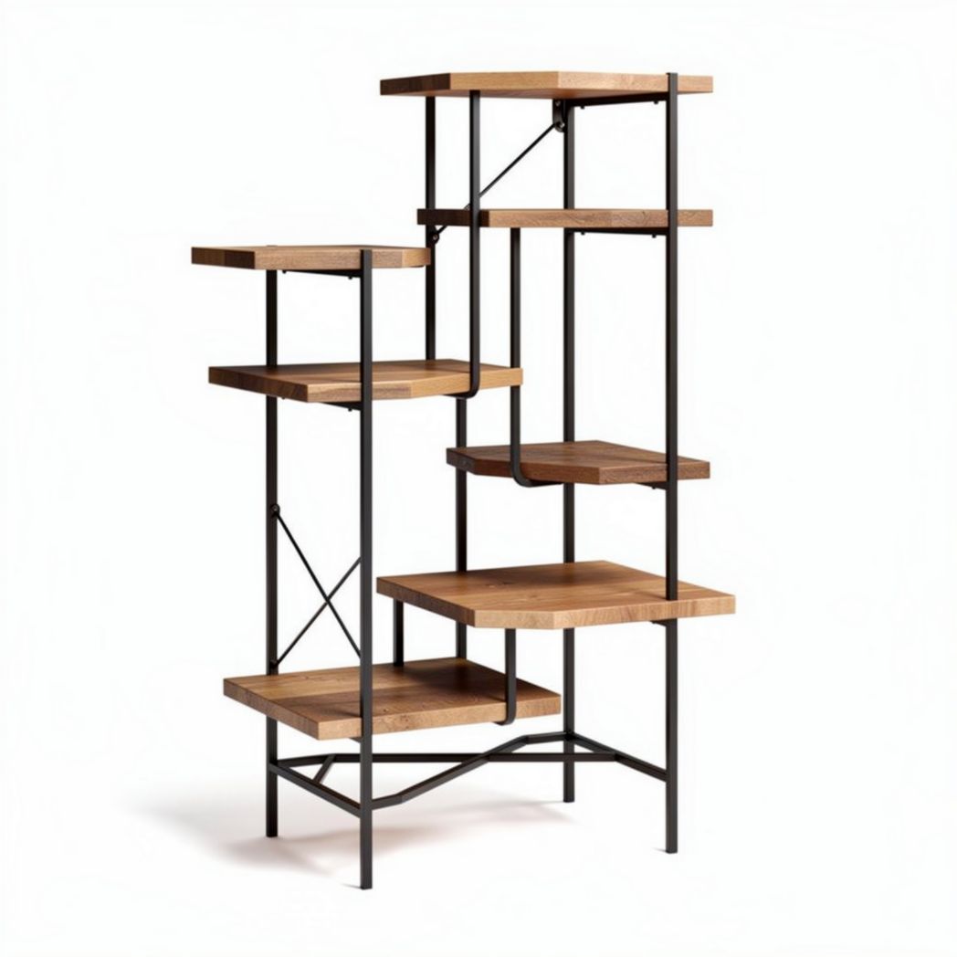 Scaffale in legno di acacia con struttura metallica nera 150 x 60 x 180 cm