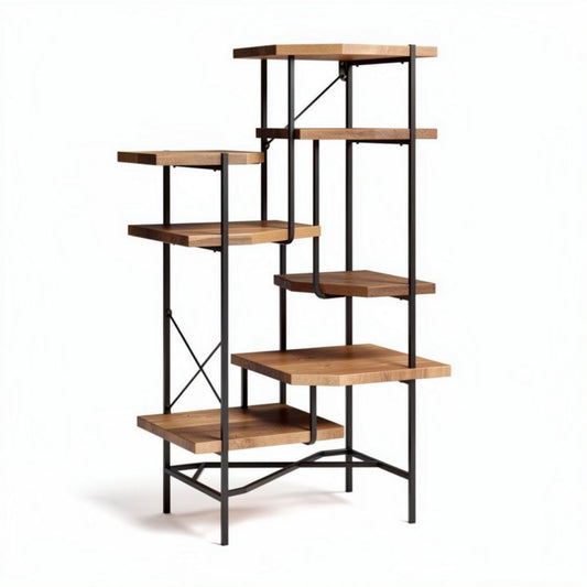 Scaffale in legno di acacia con struttura metallica nera 150 x 60 x 180 cm