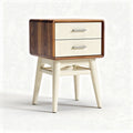 Comodino in legno con due cassetti color noce e bianco 40 x 40 x 55cm
