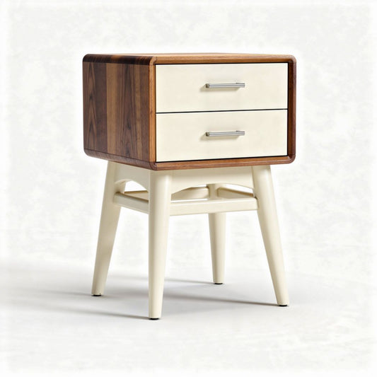 Comodino in legno con due cassetti color noce e bianco 40 x 40 x 55cm