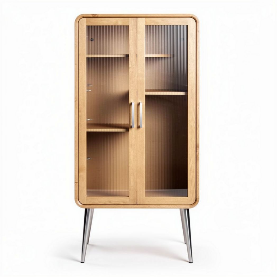 Armadio in legno chiaro con ante in vetro e ripiani interni 70 x 40 x 150cm