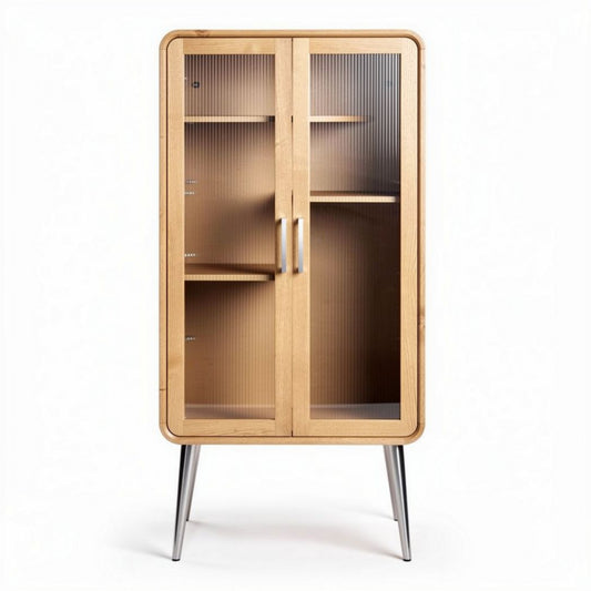 Armadio in legno chiaro con ante in vetro e ripiani interni 70 x 40 x 150cm
