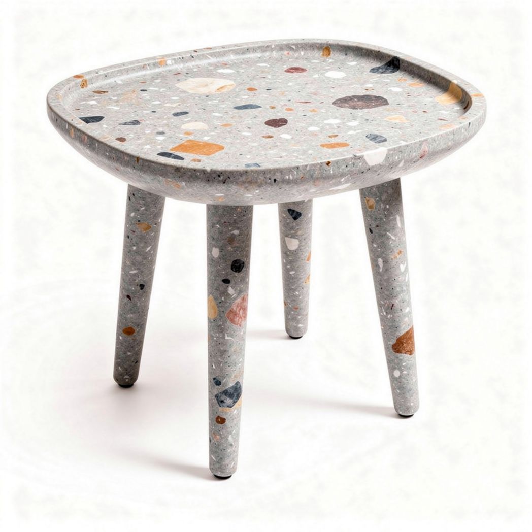 Tavolino in terrazzo grigio con gambe in legno 40 x 30 x 45cm