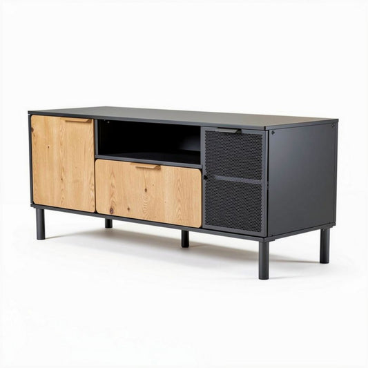 Mobiletto in legno e metallo per soggiorno 150 x 45 x 60 cm colore naturale e nero