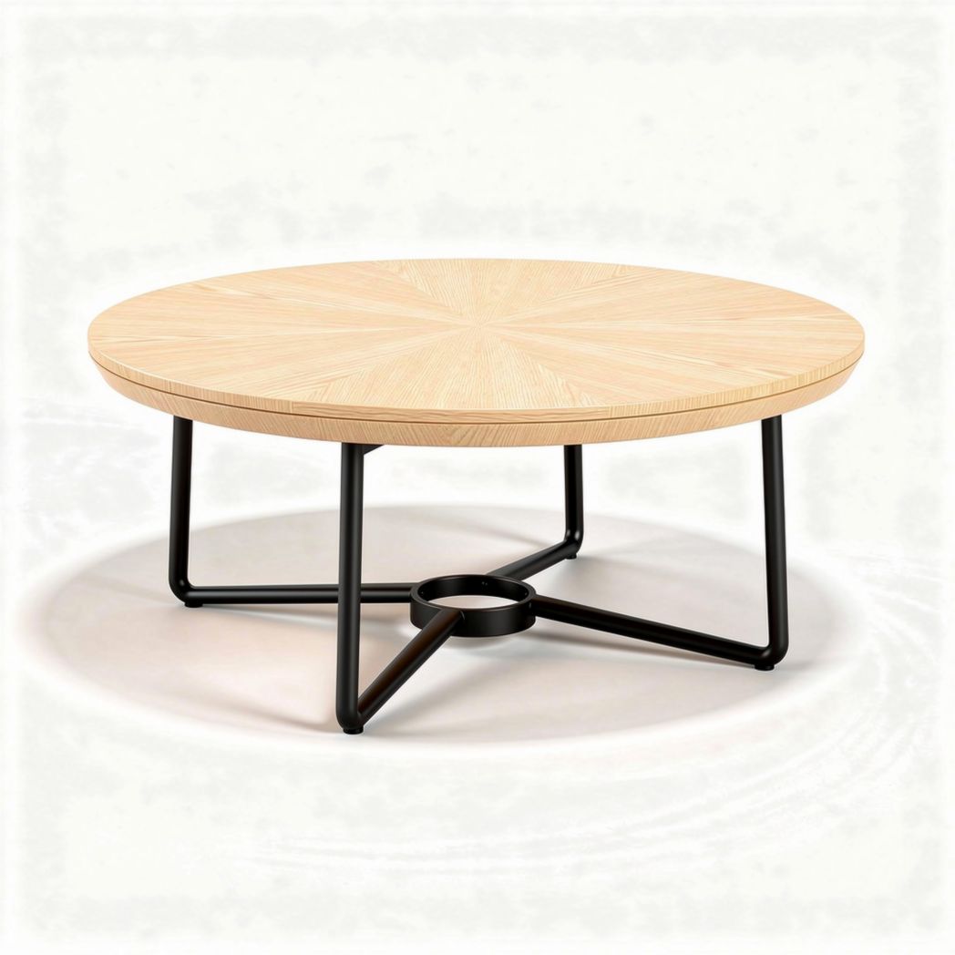 Tavolo da caffè rotondo in legno e metallo nero 100 x 100 x 40 cm