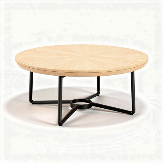 Tavolo da caffè rotondo in legno e metallo nero 100 x 100 x 40 cm